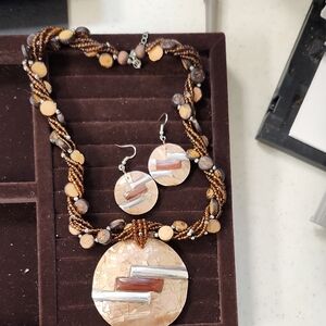 Elegant Brown Beaded Necklace and Earring Set